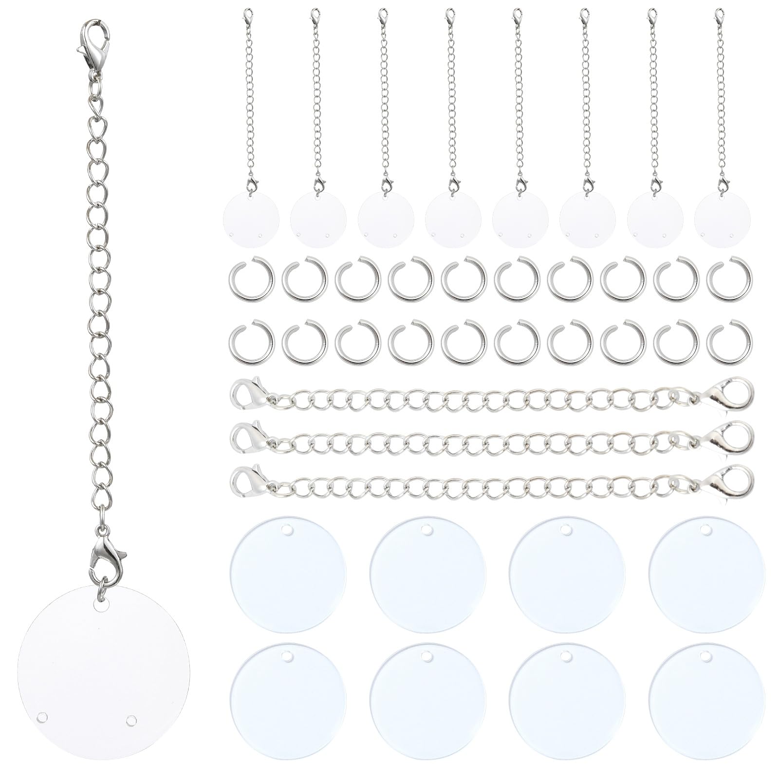 Stiesy Acrylic Circle Blank Keyring DIY Set, Transparent Circle Disc, Clear Acrylic Round Keychain Blanks, with Jump Rings Clasps Extender Chain for DIY Crafts Key Rings Photo Present Decoration