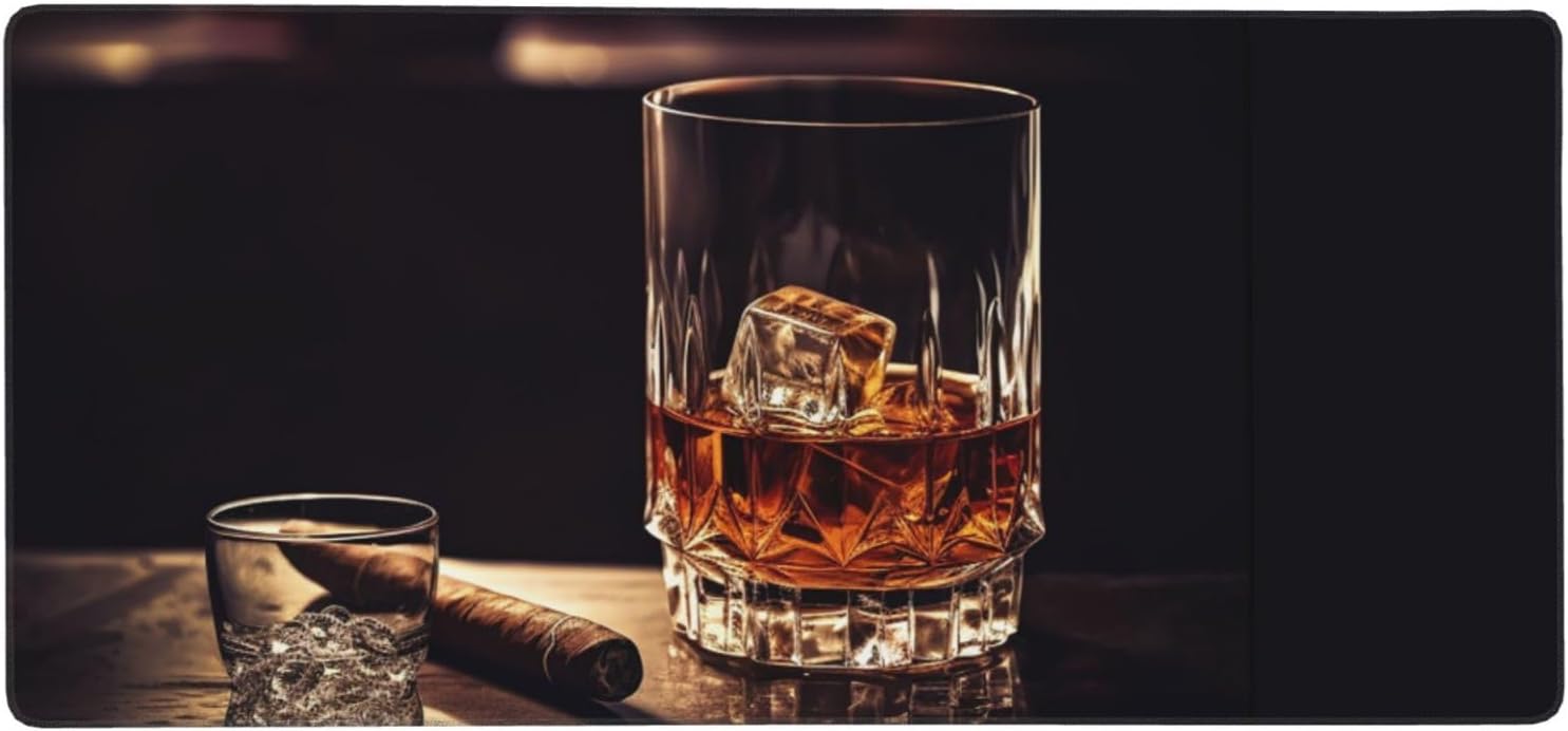 Large Gaming Mousepad with Non-Slip Rubber Base Extended Laptop Desk Pad 35.5x16 inch Long Computer Keyboard MouseMat Whisky and Cigar Mousepad for Home Office Work