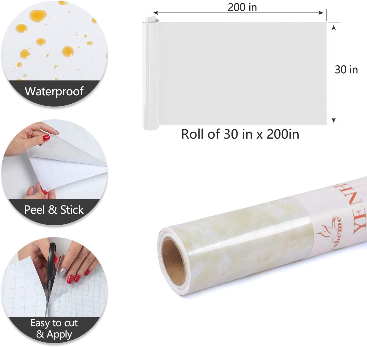 Yenhome Marble Contact Paper 200x30 inch Faux Granite Peel and Stick Countertops Kitchen Wallpaper Self Adhesive Shelf Liner Wall Paper Waterproof Removable Wallpaper for Cabinets Bathroom Counter Top