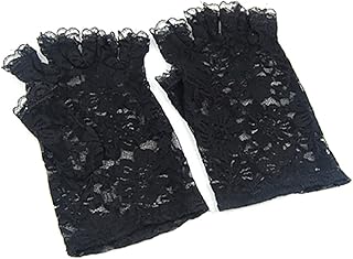 TRIXES Kurze Schwarze Fingerlose Burlesque-Handschuhe mit Spitze im Dienstmädchen-Look