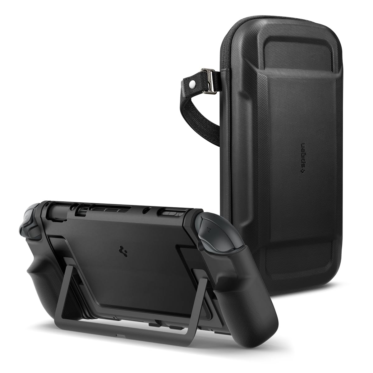 Spigen Rugged Armor Pro Tasche mit Dual Grip Hülle Kompatibel mit Nintendo Switch 2 2025 Hartschalen Tragetasche Speicherplatz für Spielkarte und Zubehör Docking-kompatible und Schwarze Schutzhülle