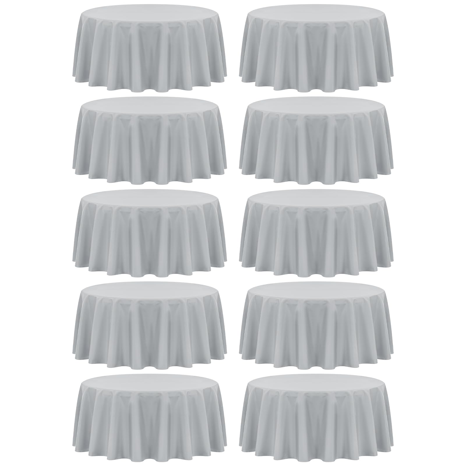 Fani 10 Pack 120 Inch Round Light Grey Polyester Tablecloth, Stain & Wrinkle Resistant, Perfect for 8ft Round Table, Wedding Party & Banquet