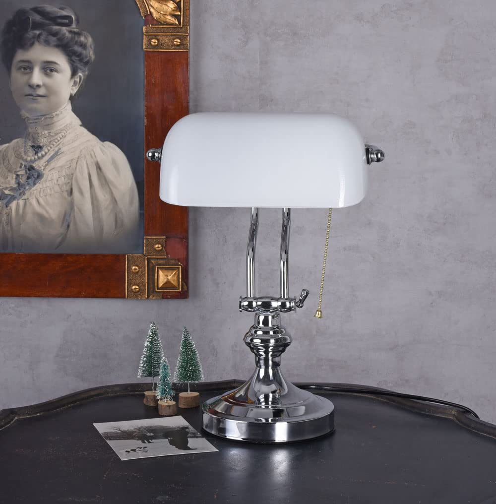 Schreibtischlampe Bankerslampe weiss Silber (ohne Leuchtmittel) Bankerslamp Belle Epoche wie Anno 1900 Tischleuchte xcl116 Palazzo