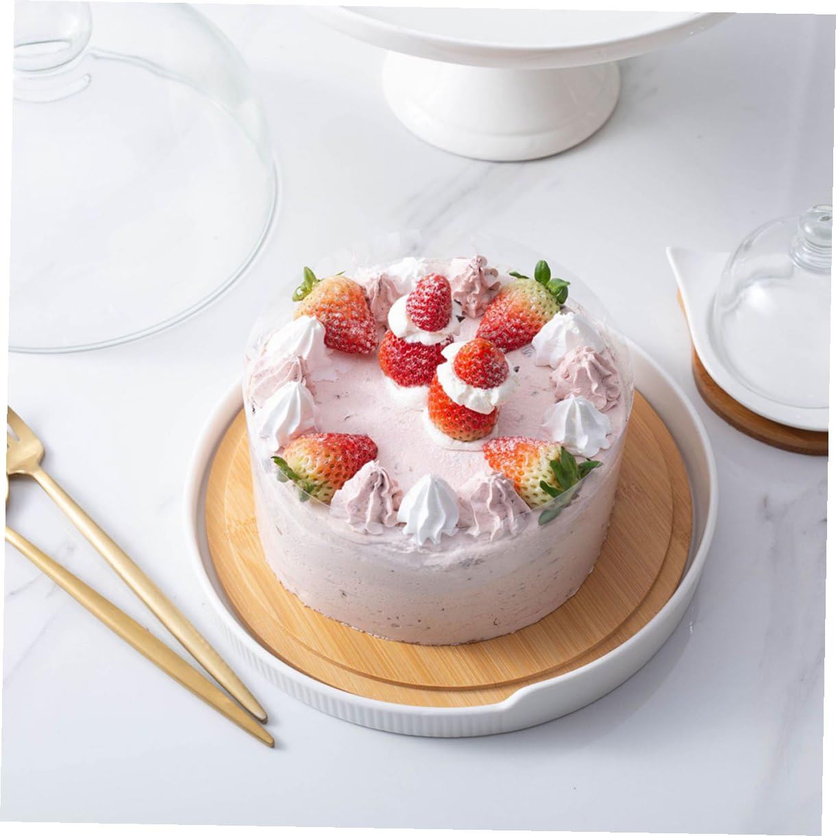 TIDTALEO Alzata per Dolci con Coperchio in Legno e Vetro, Piatto Portata Rotante con Manico, Elegante e Funzionale per Uso Domestico e Feste