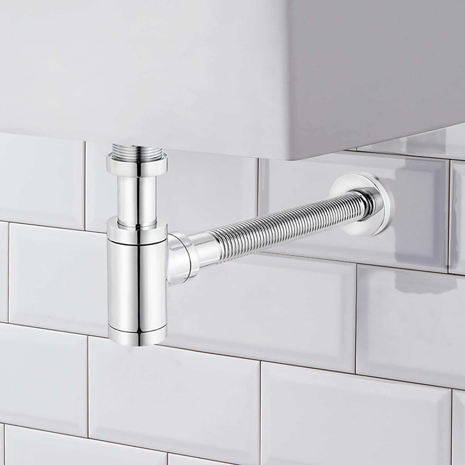Siphon Waschbecken Bad mit Pop Up Ablaufventil und Überlauf,Flexibles Gewelltes Abflussrohr, Verlängerung Rohr Abfluss,Höhenverstellbares Syphon Waschbecken