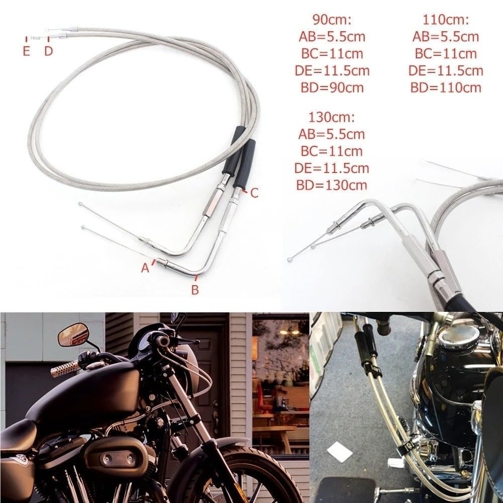 Cable de acelerador acero para motocicleta, 90cm/110cm/130cm para Sportster XL883 XL1200 para Dyna para Softail