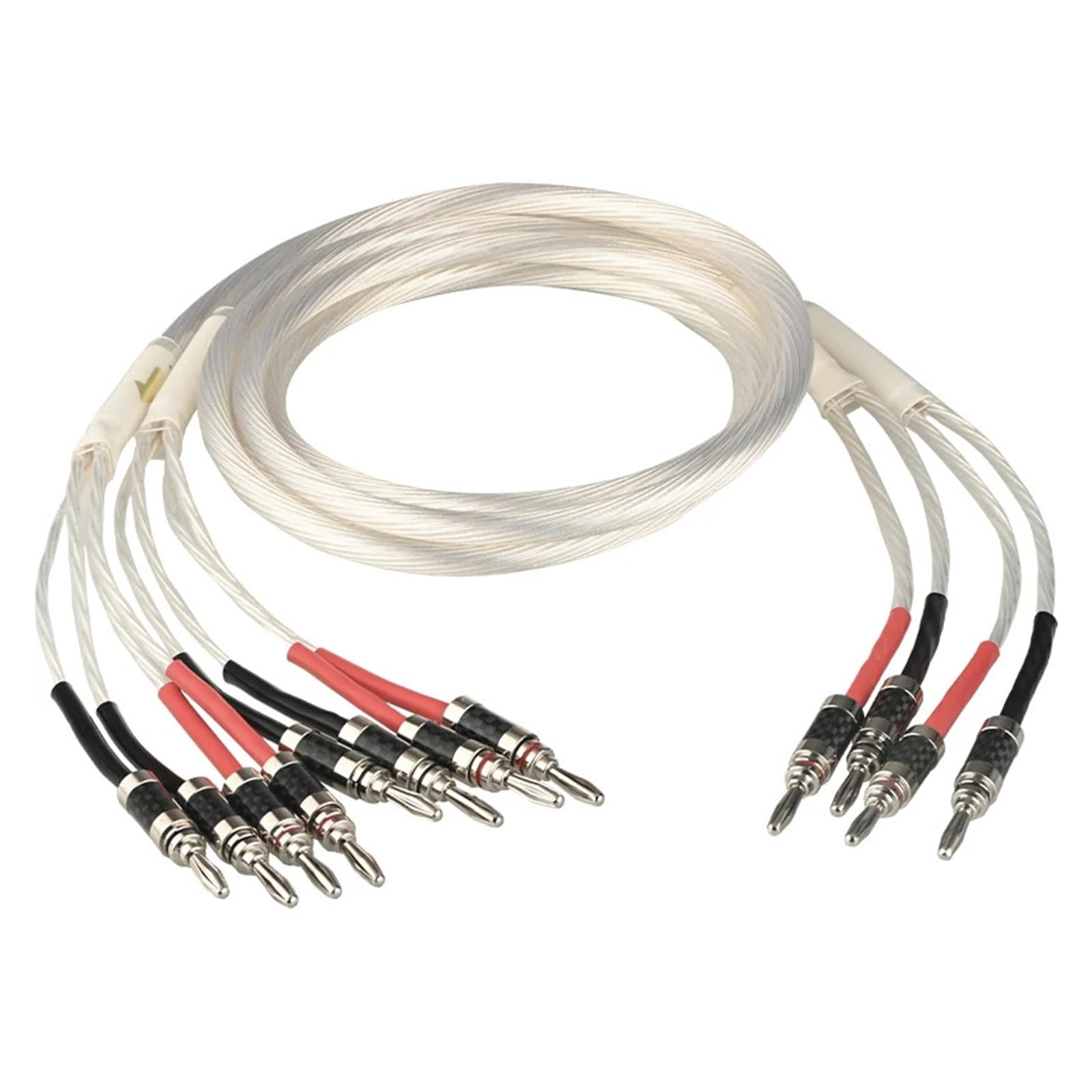 Hi-End 5N OCC versilbertes Lautsprecherkabel Bananenstecker 2to2 Single 2 bis 4 Biwire HiFi Audio Lautsprecherkabel(Biwire Version,4 m)