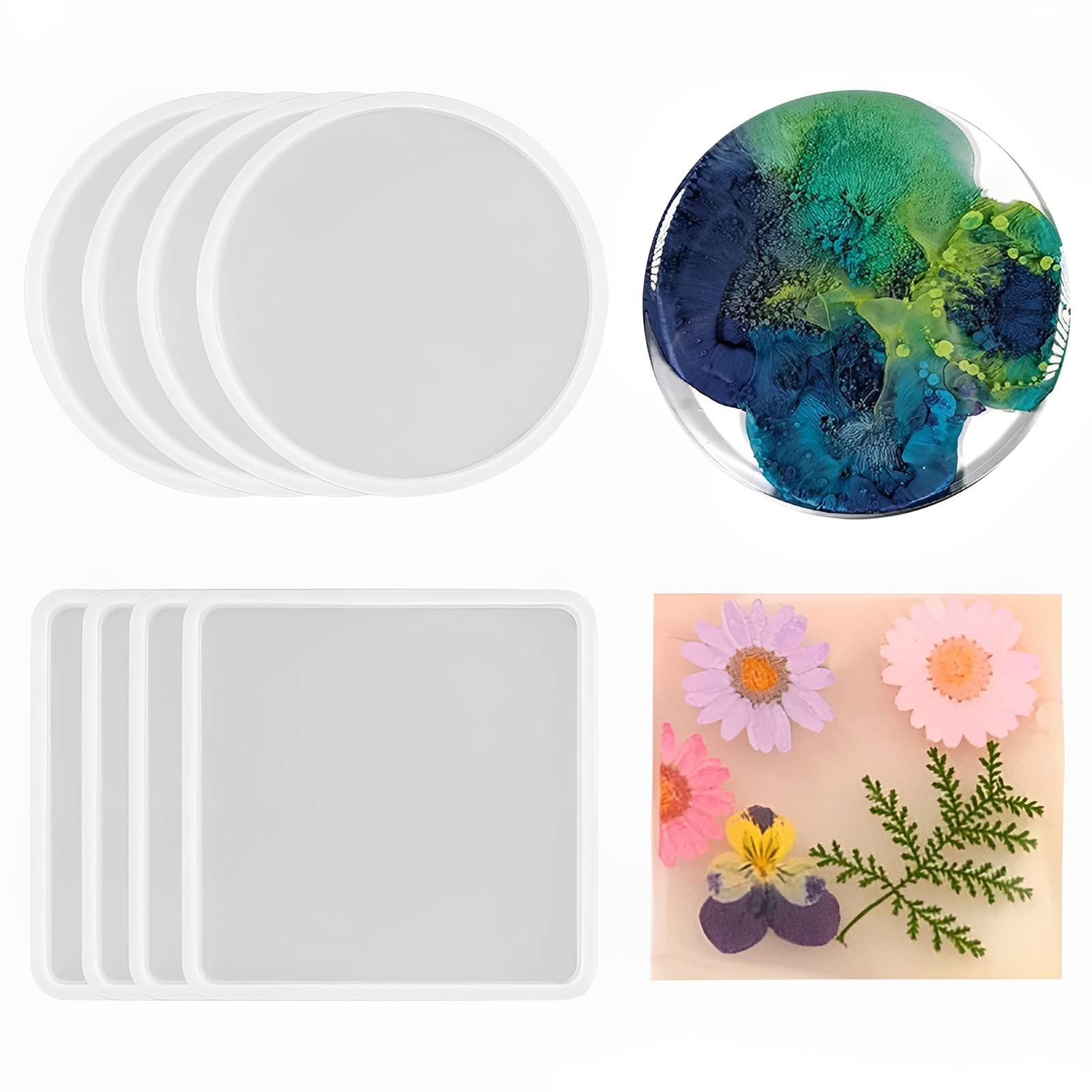 YGDZ Kit Stampo In Silicone Per Resina - 5 Forme Grandi + Misurini E Accessori, Ideale Per Sottobicchieri