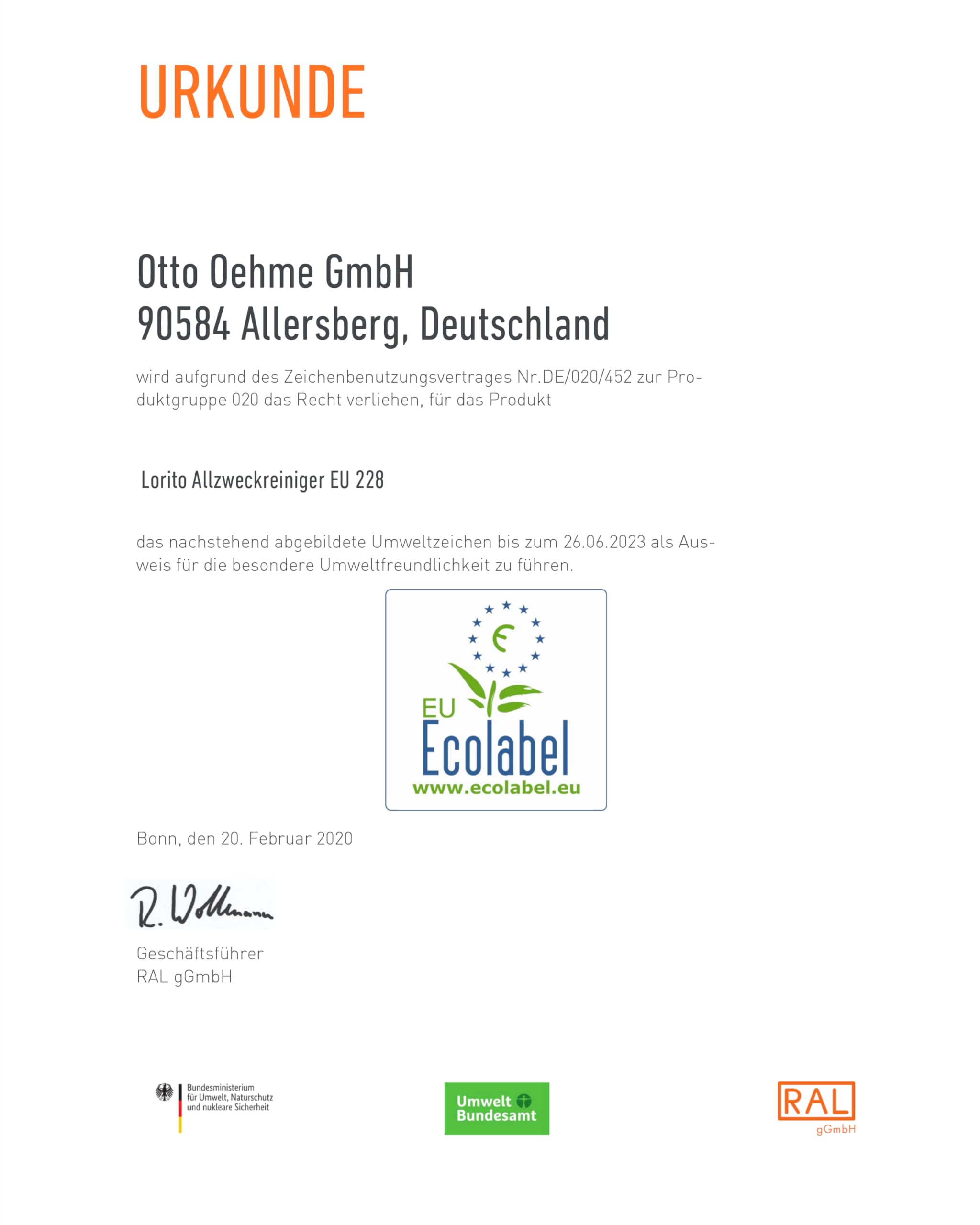 Lorito Allzweckreiniger Konzentrat 12 x 1L | Allesreiniger zertifiziert mit dem EU-Ecolabel, Reinigungsmittel für Edelstahl, Fliesen, Laminat und PVC, Made in Germany