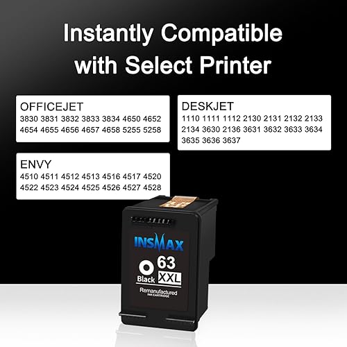 Miniatura 2 de 63XL - Cartucho de tinta negro de repuesto para HP Ink 63 63XXL, HP funciona con impresora OfficeJet 3830 4650 4655 5200 5255 5258 Envy 4520 4512