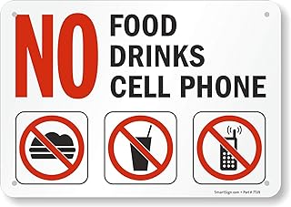 Best SmartSign - S-4892-PL-10 "No Food, Drinks, Cell Phone" Sign | 7" x 10" Plastic Black/Red on White Review 