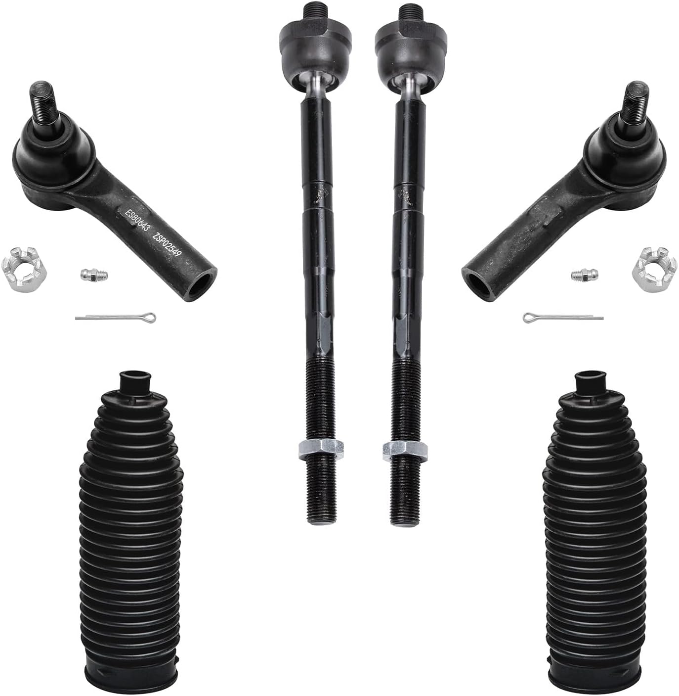 Detroit Axle - Front Tie Rods for 2005-2010 Jeep Grand Cherokee Commander 2006 2007 2008 2009, 4 Inner & Outer Tie Rod End Links 2 Boots Replacement
