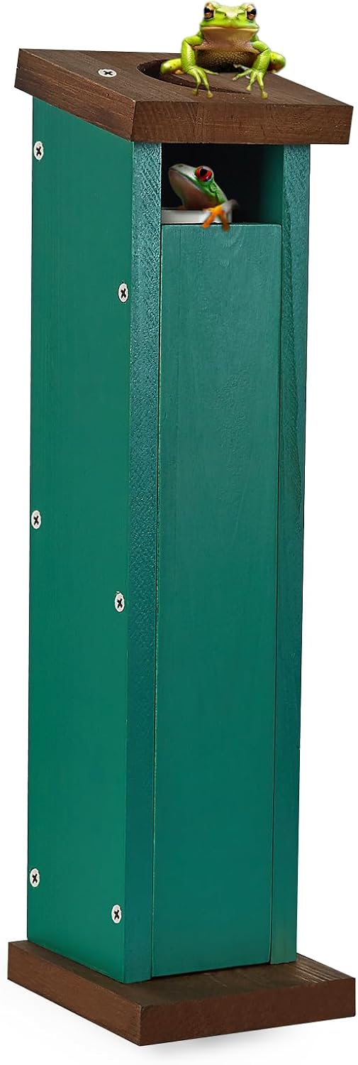 Tree Frog House for Many Species of Tree Frogs, Deluxe Wood Tree Frog Nest Frog Habitat Frog Shelter for Outside Garden, Indoor Breeding (Brown)