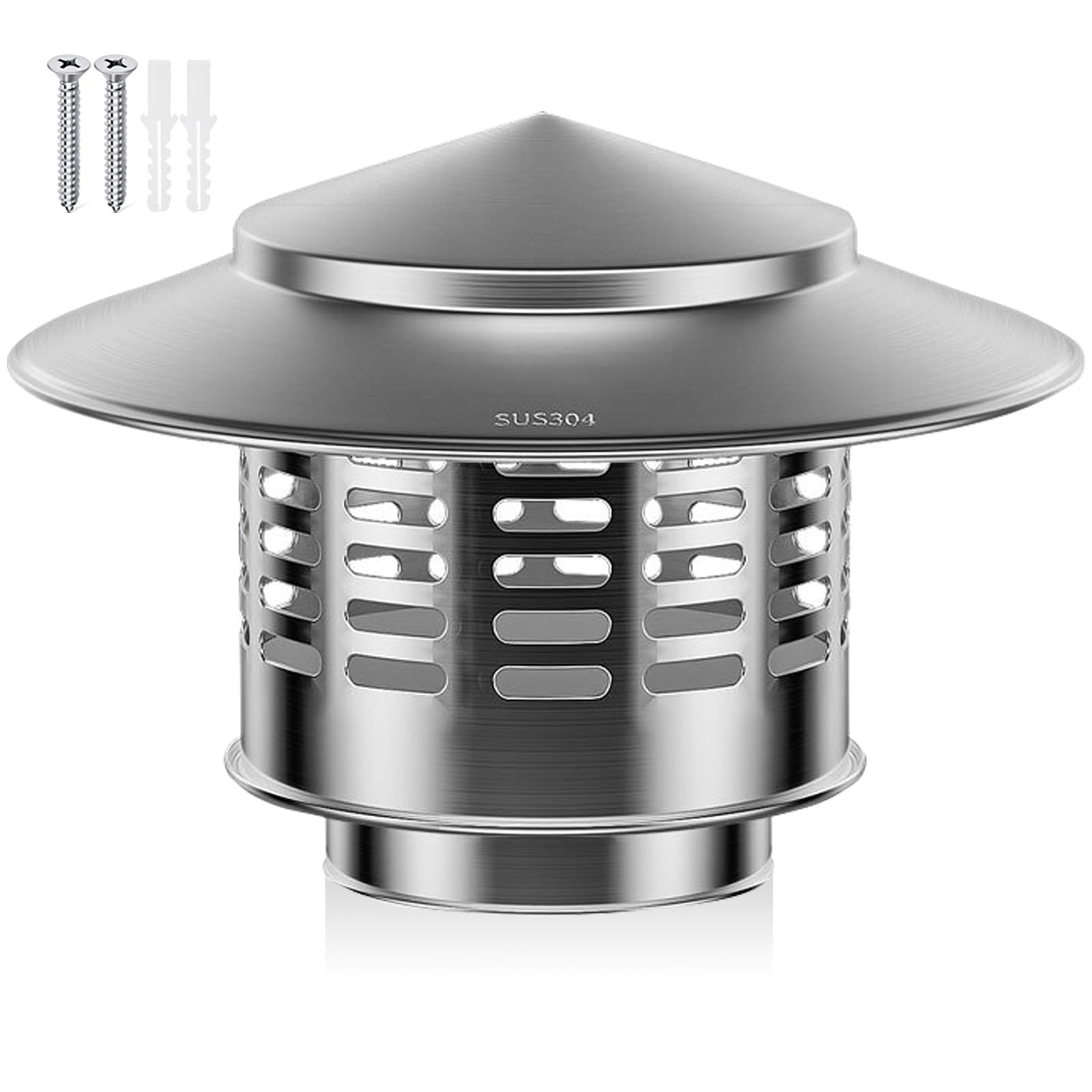 OYSKGNCMW Chimney Cap Round 304 Stainless Steel Chimney Cowl with Mesh Sn Weather-Proof Durable Chimney Cover for Outside Furnace Vent Roof Fireplace Flue Exhaust(75mm/3in)