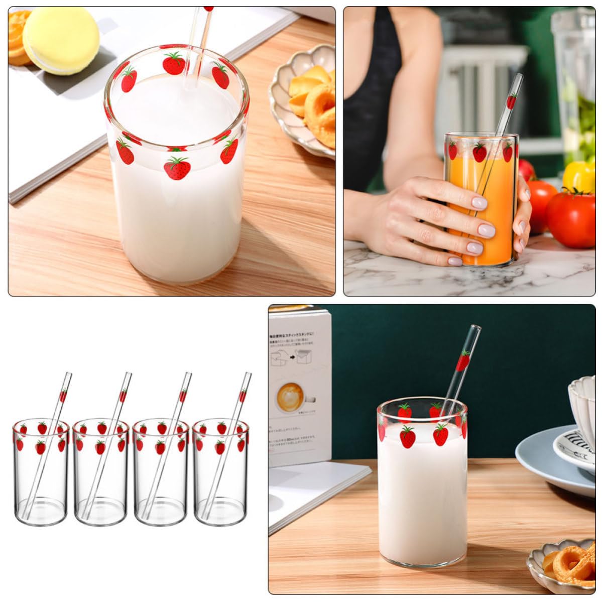 Vaso Transparente para Beber 4 Juegos de Vidrio de Borosilicato | Forma de Base Plana, para Leche y Zumo, Paquete de 4 Unidades, Uso Doméstico
