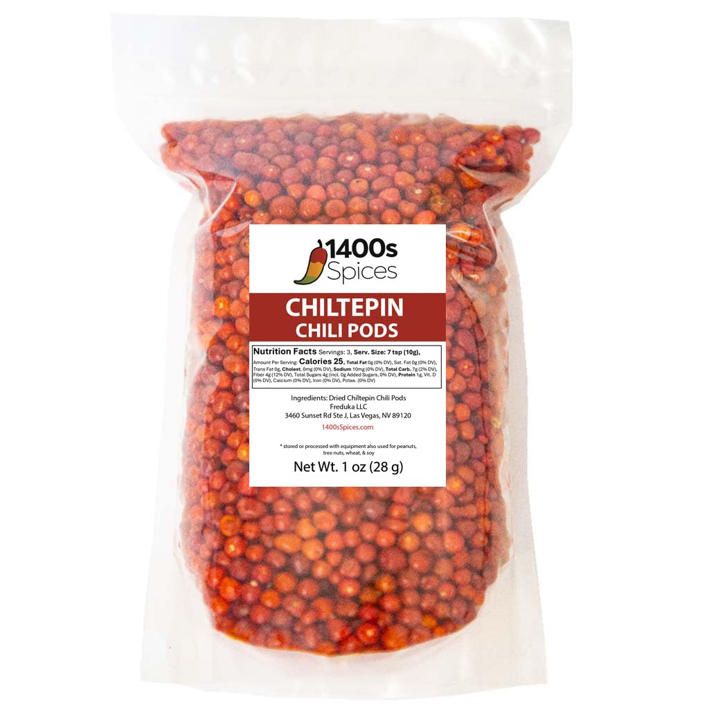 1lb Dried Chiltepin Peppers (Chile Tepin), Chiltepines Chili Pods for Authentic Mexican Food by 1400s Spices