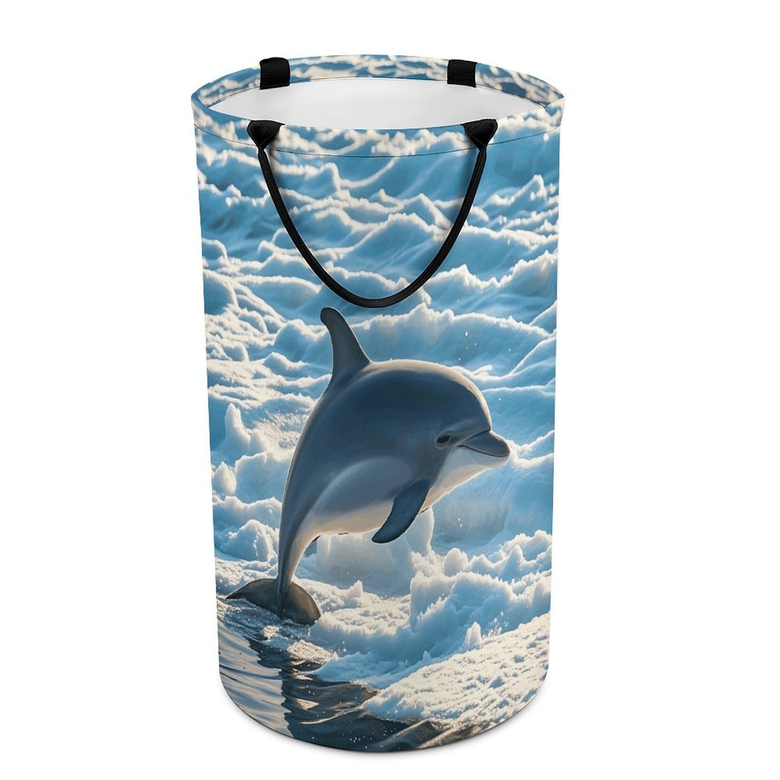Winter The Dolphin Laundry Basket with Handles Large Collapsible Laundry Bag Freestanding Waterproof Clothes Hamper Decor Storage of Dirty Clothe for Family Bathroom 86L