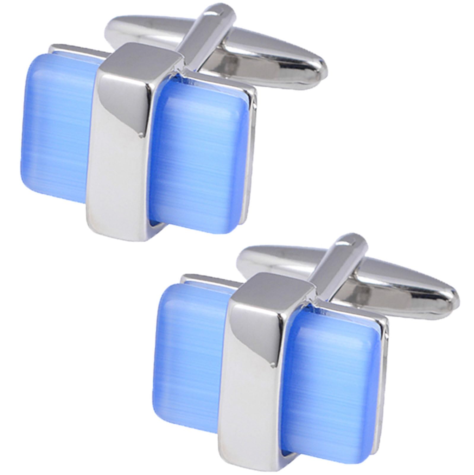 Natural Rectangle Blue Cats Eye Cufflinks for Men Lady In Gift Box Crystal Men's Cuff Links Jewelry for Wedding Party Daily Office Business Events Tuxedo Dress