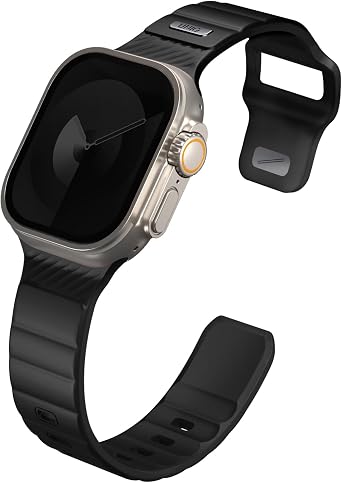 UNIQ STRIDE FKM KAU UK SAAT KAYI I Apple Watch 49/46/45/44mm ile uyumlu Gece Yar s  Siyah