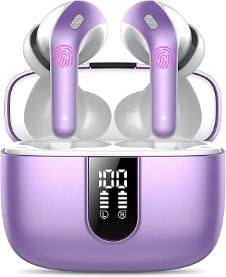 IKT Ear Buds Wireless Earbuds, 50Hrs Playtime Bluetooth Earphones, Bluetooth Headphones 5.3, In Ear with 4 ENC Call Noise Cancelling Mics, Bass Boost 85%, Mini Earbuds IPX7 Waterproof, USB-C(Purple)