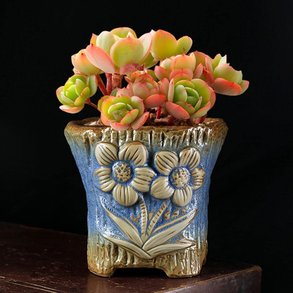 Succulent Plant Pot Cactus Flower Pot Decor Planter Pots Blue 5.7x4.6x5.3in-image-45