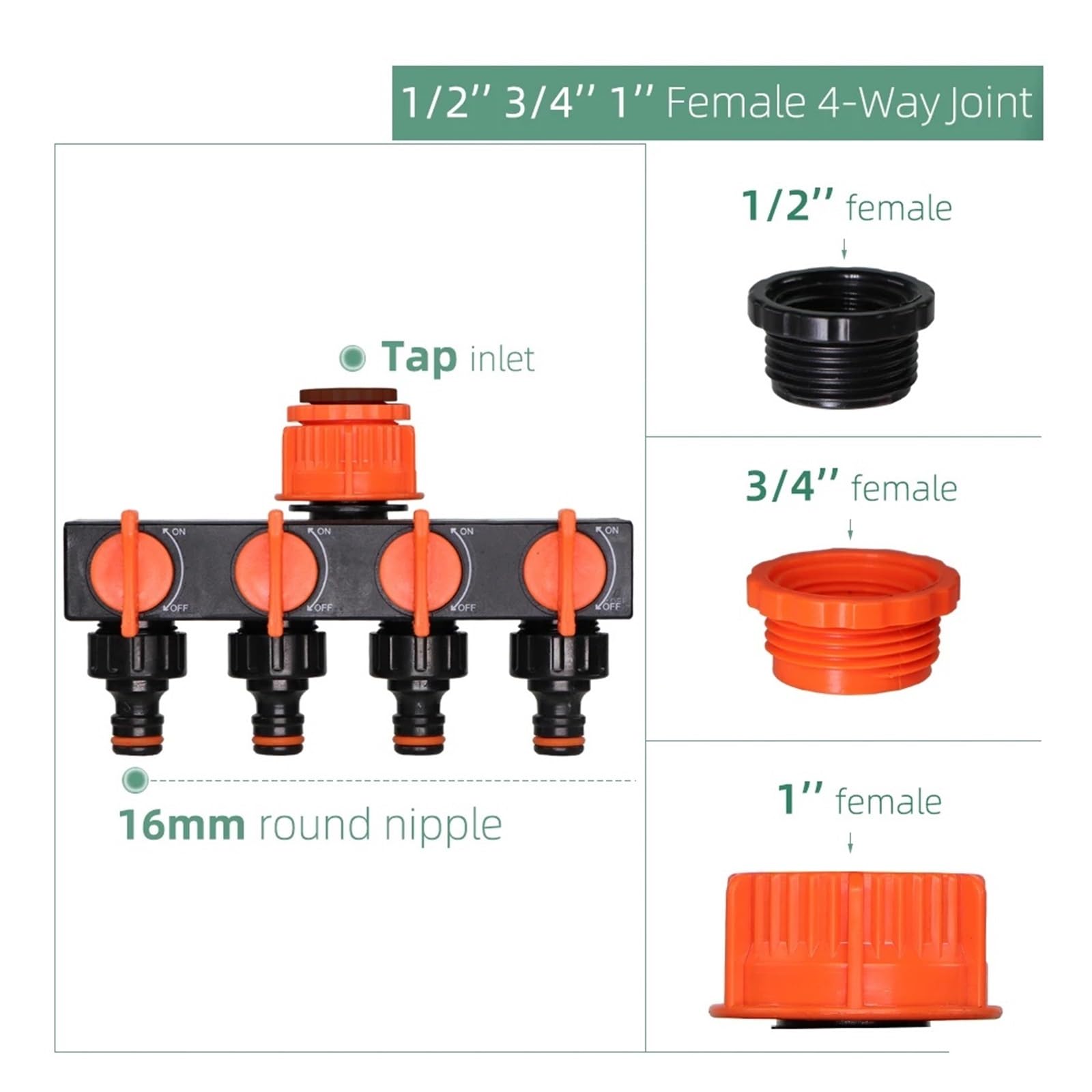 Conector rápido de manguera, adaptador de acoplamiento de goma de plástico, acoplador de sistema de riego, válvula de cierre, 1/4, 3/8 '', 1/2'', 3/4''(Mx1pcs)