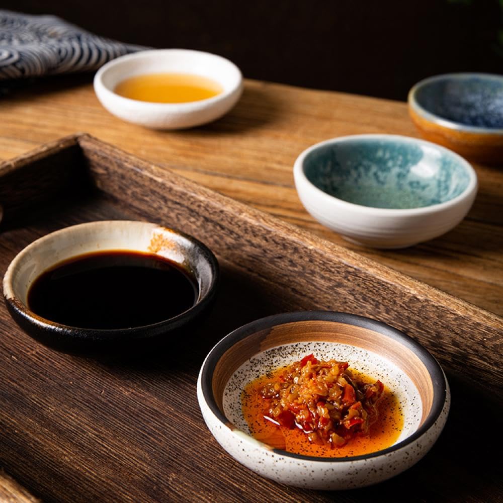 Sizikato 6 Pcs Stoneware Porcelain Sauce Dipping Dish, 3.5 Inch Round Soy Sauce Dish Mustard Dish
