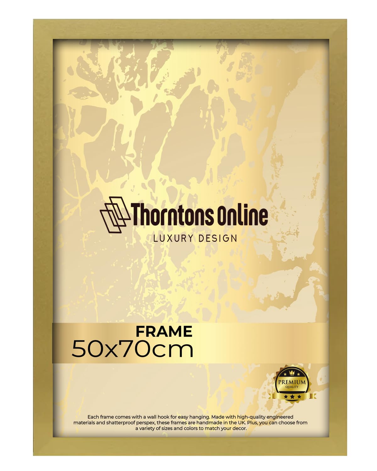 Poster Frame -Plain Gold 50x70cm mdf backing with both ways hanging hooks |Picture Photo frame 70x50cm |Acrylic front | Home & Office Decor