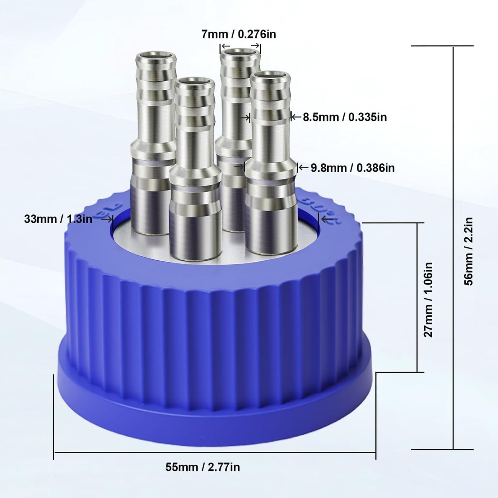 Fafeicy Tapa de Botella de Seguridad GL45, Interfaz de Acero Inoxidable 304 de 4 Puertos, Tapa de Llenado de Fase Móvil Líquida, Diámetro de 8-10 Mm, Tamaño Grande para Botella de