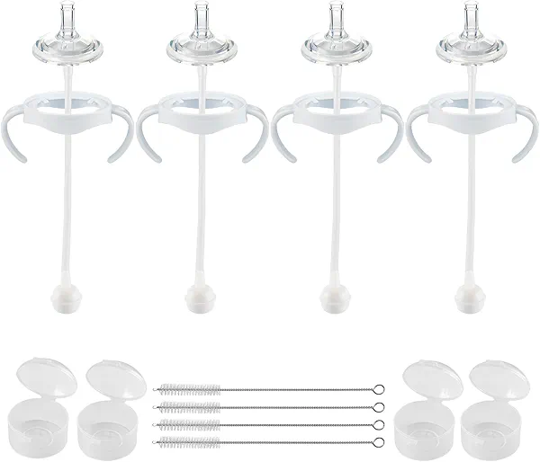 Straw Cup Conversion Kit for Philips Avent Natural Baby Bottles,Weighted Straw Sippy Cup Transition Kit with Soft Nipple and Handles for Toddler, Pack of 4