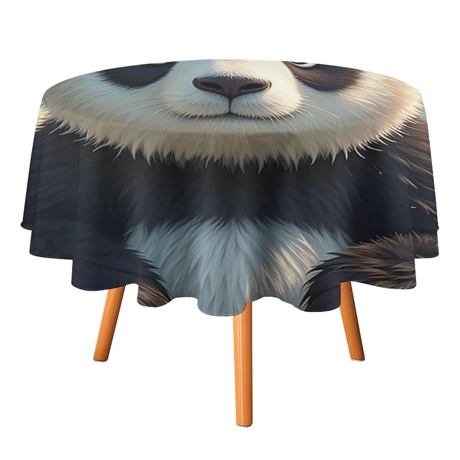 SMAZDFXX Anime Panda Face Tablecloth for Restaurant, Round Polyester Table Cover 50x50in for Party