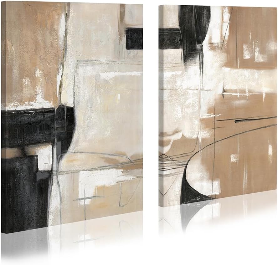 WALLSUP DECOR Abstract Geometric Shapes Illustrations Modern Abstract Painting Wall Art - Black And Brown canvas wall decor For Living Room Bedroom Office Hallway(Brown&Blcak, 16 * 11)