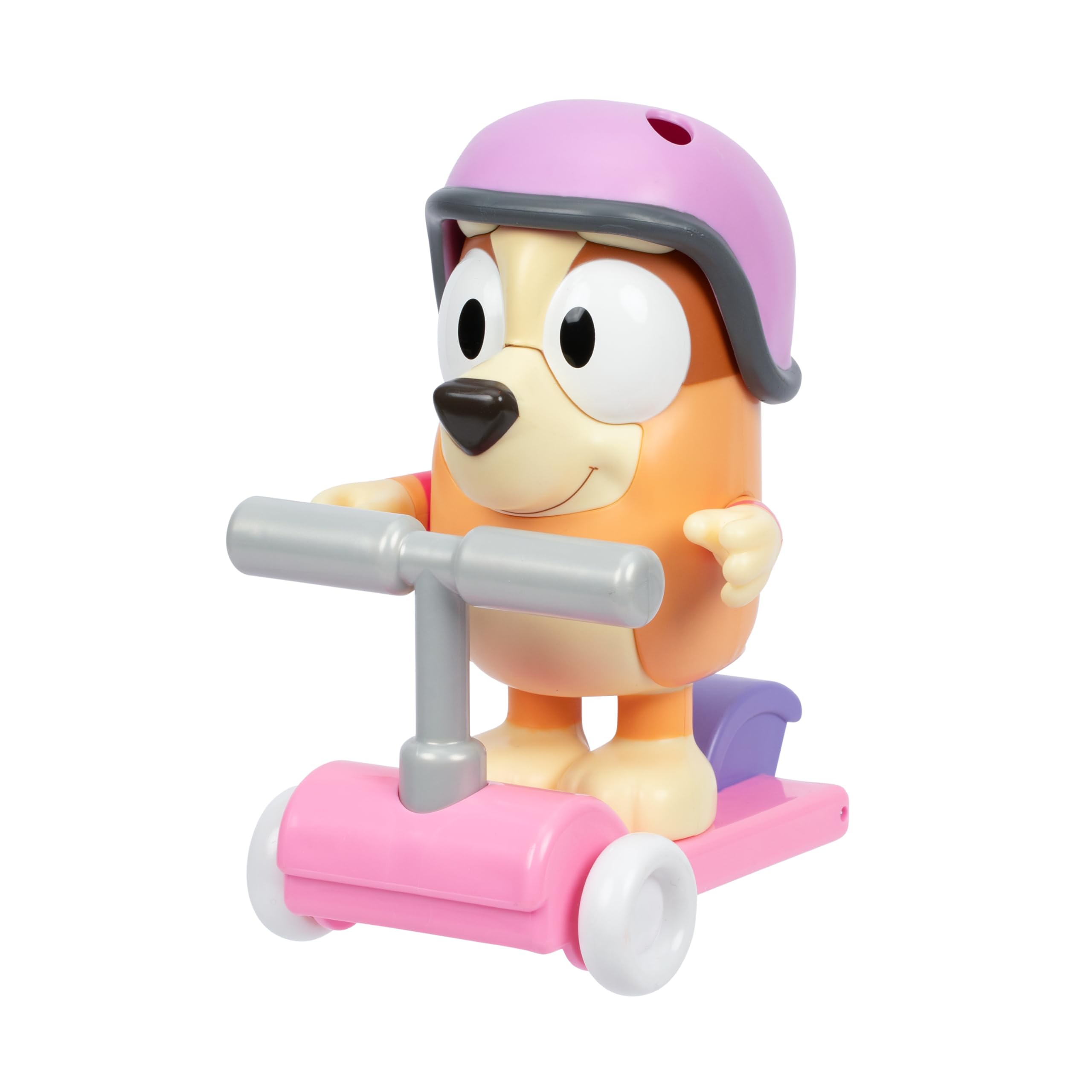 Bluey Chat Mates Bingo with Scooter. Press Bingo's Nose and Hear 10 of Her phrases, This Figure Stands at 13cm Tall and Includes Her Scooter and Helmet, With Articulated Arms and Legs