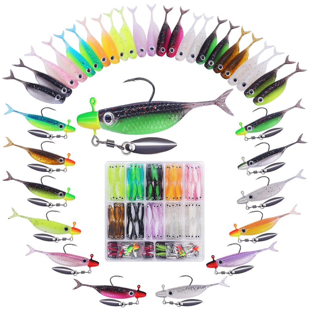 Crappie Baits Kit -40 & 135 Piece Soft Plastic Underspin Jig Heads, Shad Minnow Lures Set for Crappie Fishing Panfish Bluegill Perch Trout