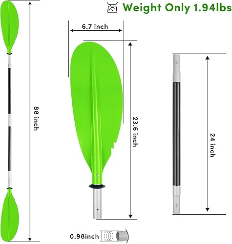 Miniatura 2 de Remo de kayak, 88 pulgadas, 4 piezas de remos para kayak, flotador de eje de aleación de aluminio resistente, ligero, desmontable, ajustable, para
