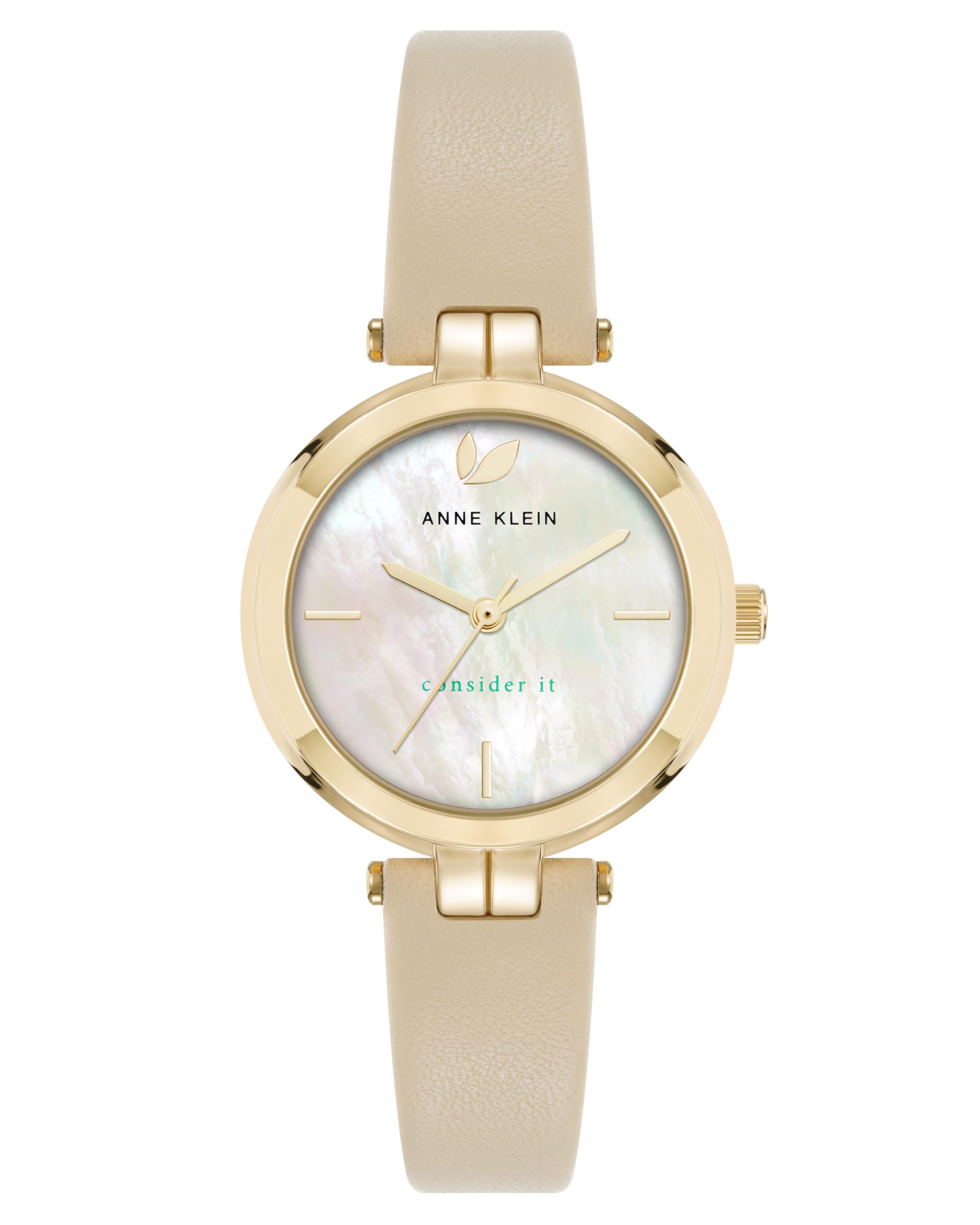 Anne Klein Women's Sustainable Leather Strap Watch, AK/5150,Beige/Gold