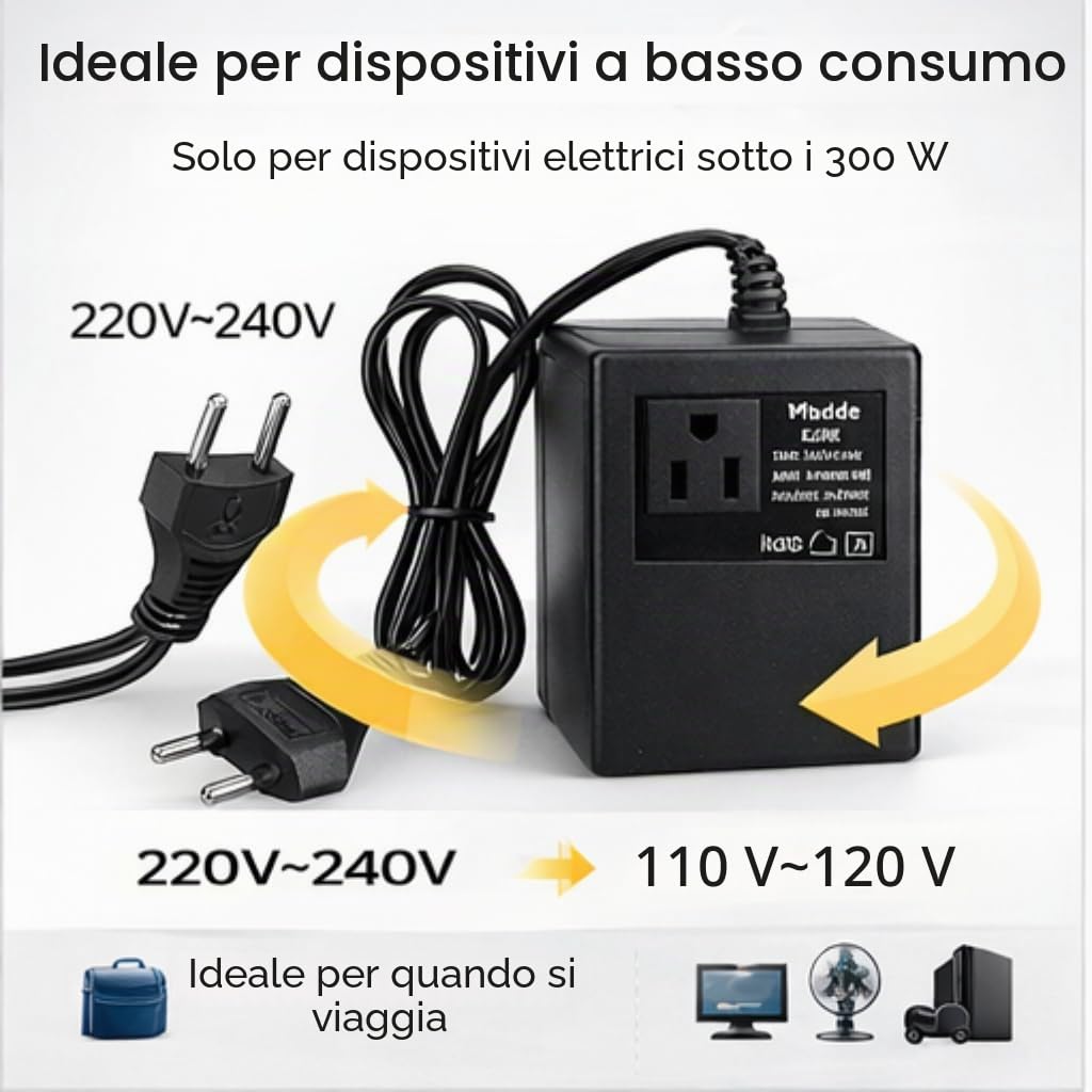Convertitore per Spina Europea CA 220 V 240 V a 110 V Adattatore per Spina Europea 120 V Convertitore di Tensione per Trasformatore di Alimentazione 300 W Convertitore
