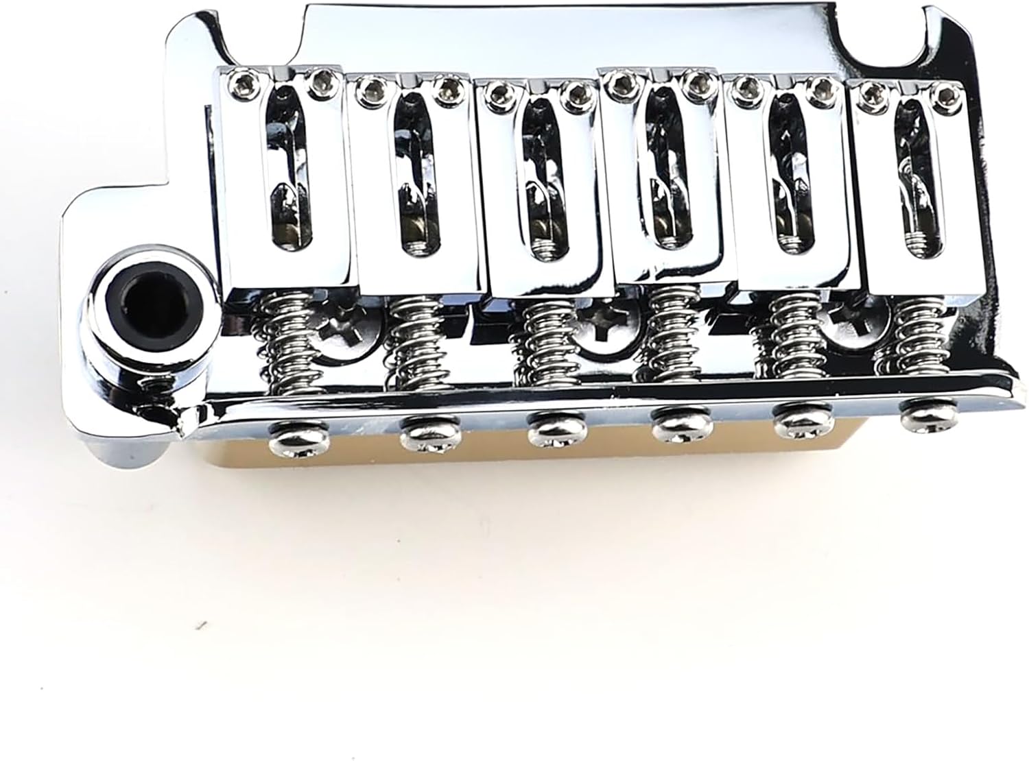 10.8mm Left-Handed Electric Guitar Tremolo Bridge 6 String 2-Point Guitar Bridge with Zinc Alloy Saddles Brass Block Steel Plate Compatible with Modern American Start （Polished Chrome）
