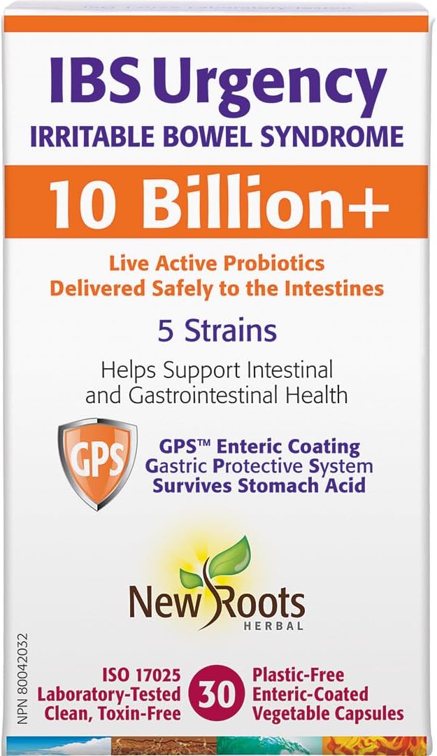NEW ROOTS HERBAL New Roots Herbal IBS Urgency Probiotics 10 Billion+ CFU, 5 Strains 30 Enteric-Coated GPS Veggie Caps, Supports Digestive Comfort, Bloating & Gas Relief, Gut Health Balance, IBS Support