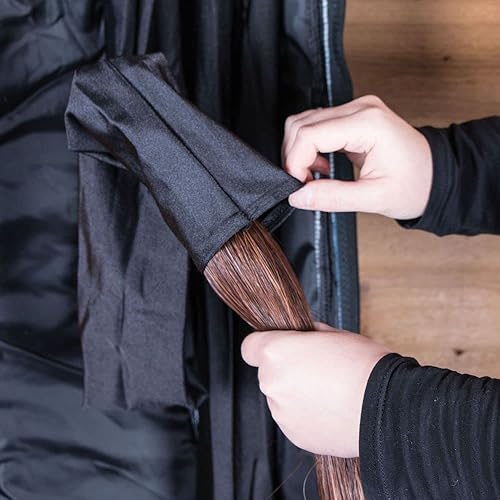 Miniatura 7 de Bolsa de cola falsa de lujo, 2 colas, color azul marino, protege las extensiones de cola de caballo, cremallera de fácil acceso, mantiene la cola