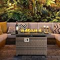 Aoxun Propane Fire Pit Table, 43 in CSA Propane Fire Table Rectangular, 50,000 BTU Auto Ignition Gas Fire Pit for Outside Patio Deck, Oxford Cover, Brown Wicker