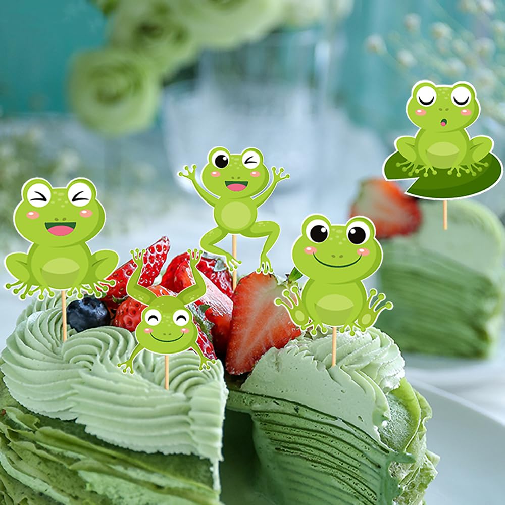 Silars Kikker Cupcake toppers, 24 stuks taartdecoratie, decoratie voor verjaardag en feest, taarttoppers voor bos, diermotief, babyshower