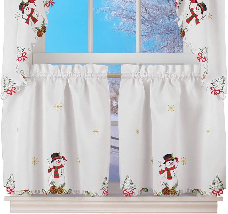 Collections Etc Snowman Cardinal Window Curtain Christmas Decoration, 24" L Tiers