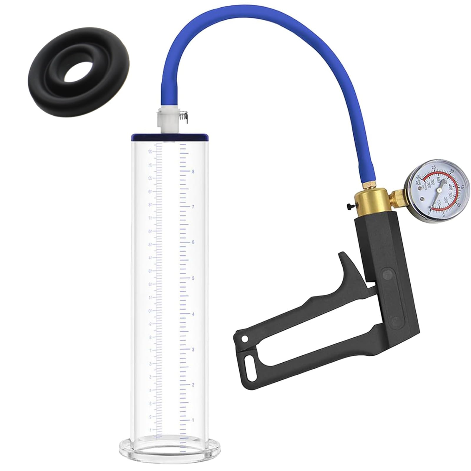 Bombas de vacio para el pene con mango y manometro bomba de pene juguetes sexuales para hombres, bomba de alargamiento del pene extensor masturbarse para el hombre polla(30.5 * 4.4cm/12 * 1.75inch)