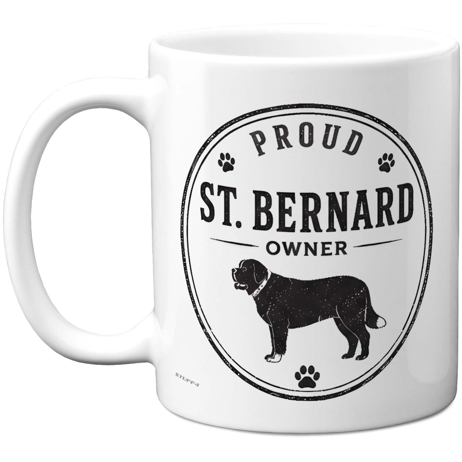 Stuff4 Proud St Bernard Owner Mug - Vintage Badge Design with Dog Silhouette - Affectionate Gift for Pet Lovers - 11oz Ceramic Gloss Mug