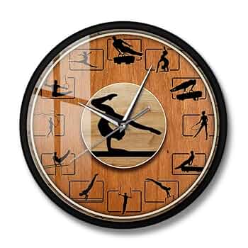 Amazon.co.jp: 掛け時計, 体操木製穀物プリント壁掛け時計ジム