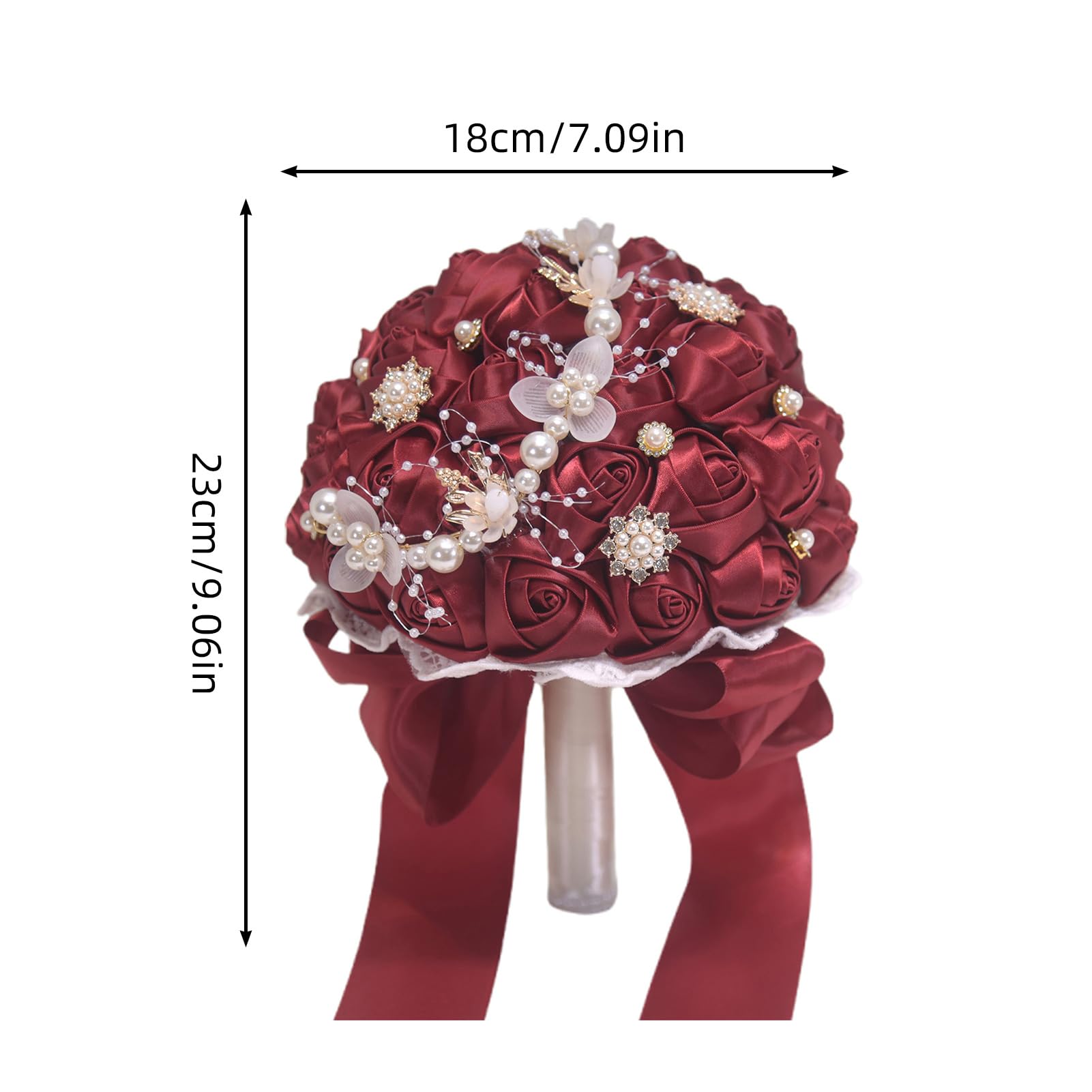Bouquet da Sposa con Fiori Artificiali, Realizzato a Mano con Strass, Perle, Nastro, Raso, Rose, Bouquet Rotondo di Rose di Seta, Bouquet da Damigella d'Onore, Decorazione per Matrimonio.
