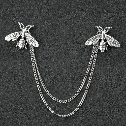 Image of Vintage Honey Bee Brooch for Women Men Silver /Gold-tone Cute Bee with Hanging Chain Tassel Animal Insect Lapel Pins Elegant Dress Accessories for Hat Bag Suit Tie Holiday Party Jewelry