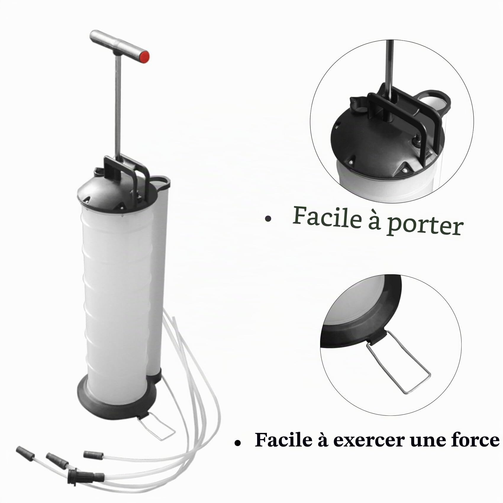 Pompe d'aspiration d'huile avec 4 tuyaux, Pompe d'aspiration de liquides 7L, pompe à main pour changement d'huile de moteur et autres liquides