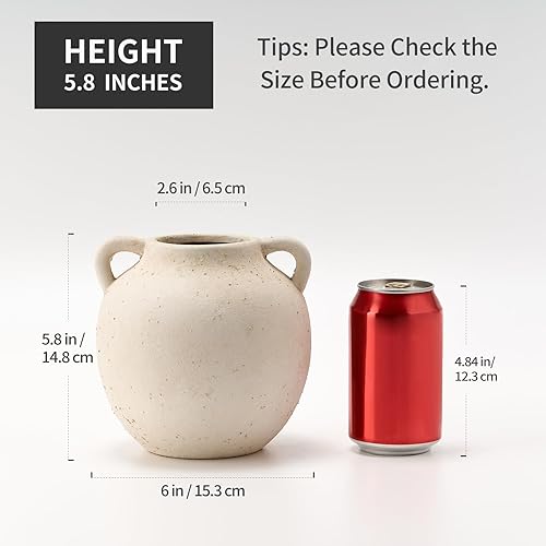Miniatura 2 de Jarrón de cerámica, jarrón de terracota de 5.8 pulgadas con asas, florero decorativo bohemio, jarrón rústico para decoración del hogar, granja, sala